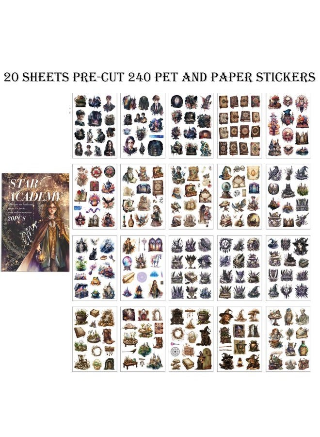 Auguro Fantasy Scrapbook Stickers 20 Sheets 240 Pre-Cut Magic Washi Stickers for Journaling PET Transparent Book Sticker Decorative or DIY Paper Crafts, Arts and Crafting Projects - Image 3