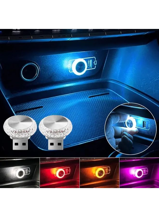 2 قطعة مصابيح أجواء مصابيح LED صغيرة ملونة للسيارة USB لتزيين داخل السيارة - Image 1