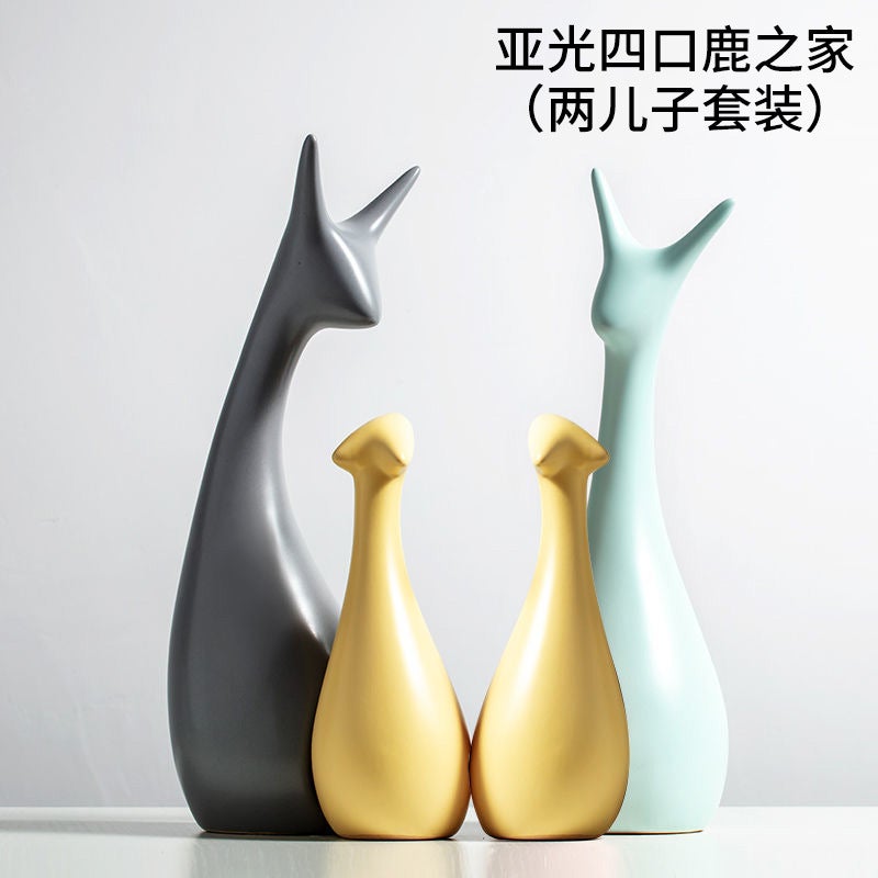 Honghe Living Room Decorations, Home Sideboard, Wine Cabinet Decorations, Ceramic Crafts, Small Gifts, Blue And White Porcelain Deer Ornaments - Image 1