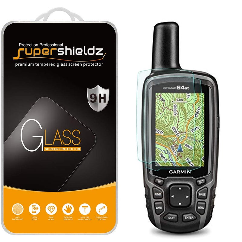 سوبر شيلدز (عبوة 2) مصممة لجهاز Garmin GPSMAP 62 62s 62st 62sc 62stc 64 64s 64st 64sc 64x 64sx 64csx 65 65s واقي شاشة زجاجي مقسى، مضاد للخدوش، خالي من الفقاعات