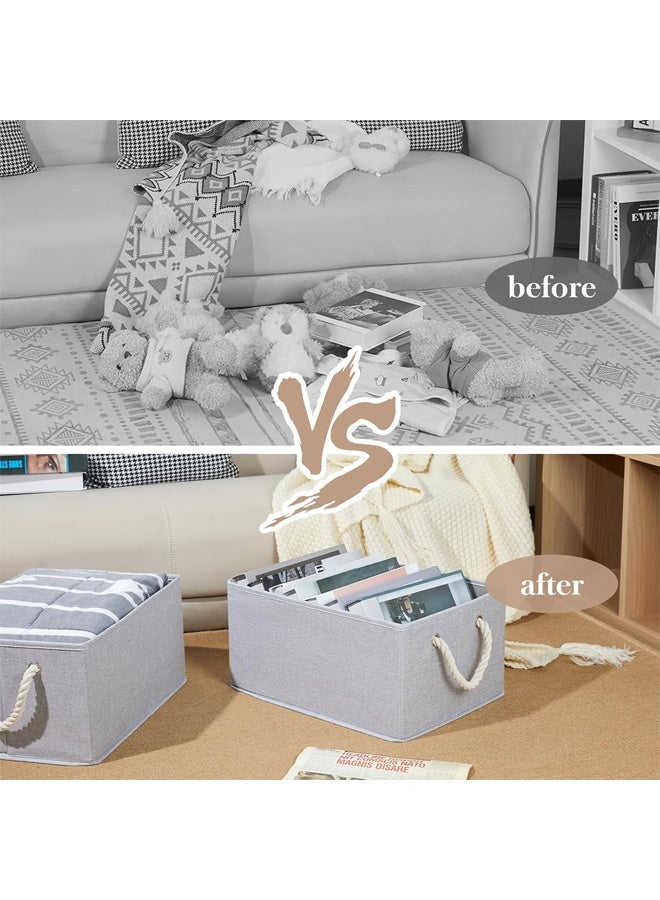 HQ-GAMING Collapsible Rectangular Storage Basket, Large Storage Box with Rope Handles, Storage Bins, Foldable Storage Baskets, Organizer Basket Used for Organizing Shelves, Closets, Clothes, and Toy, Grey - Image 4