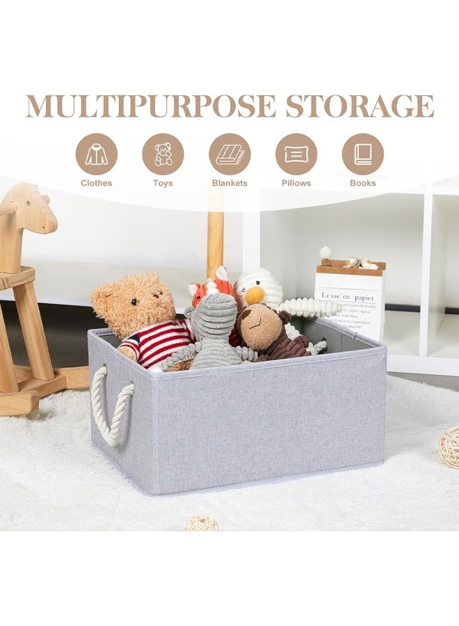 HQ-GAMING Collapsible Rectangular Storage Basket, Large Storage Box with Rope Handles, Storage Bins, Foldable Storage Baskets, Organizer Basket Used for Organizing Shelves, Closets, Clothes, and Toy, Grey - Image 3