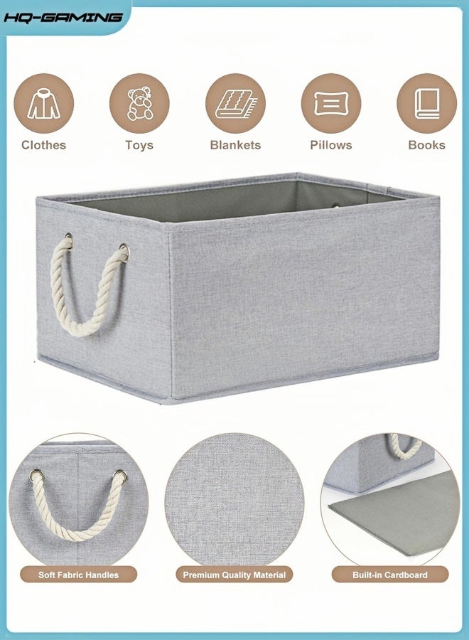 HQ-GAMING Collapsible Rectangular Storage Basket, Large Storage Box with Rope Handles, Storage Bins, Foldable Storage Baskets, Organizer Basket Used for Organizing Shelves, Closets, Clothes, and Toy, Grey - Image 1