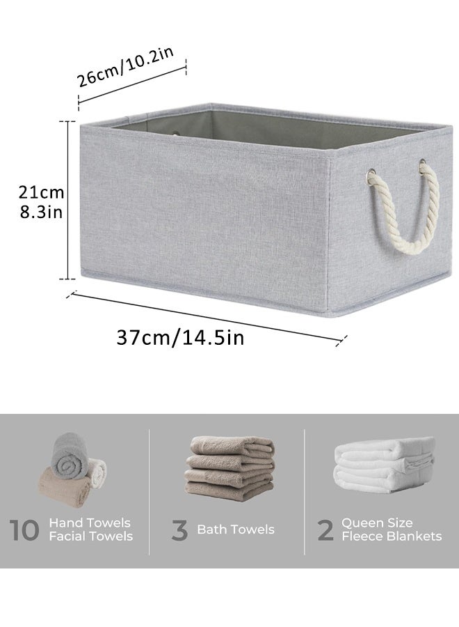 HQ-GAMING Collapsible Rectangular Storage Basket, Large Storage Box with Rope Handles, Storage Bins, Foldable Storage Baskets, Organizer Basket Used for Organizing Shelves, Closets, Clothes, and Toy, Grey - Image 2