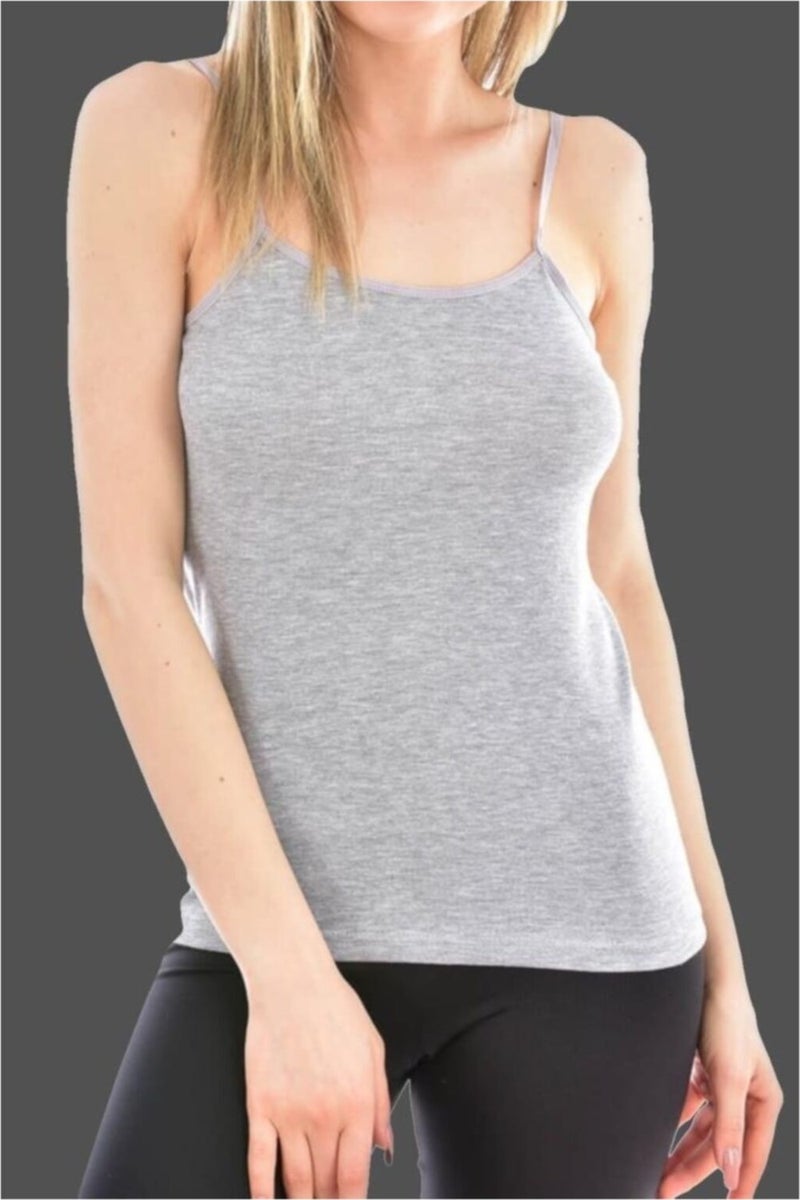 Tutku Women Gray 3-Pack Cotton Rib Rope Suspended Singlet 