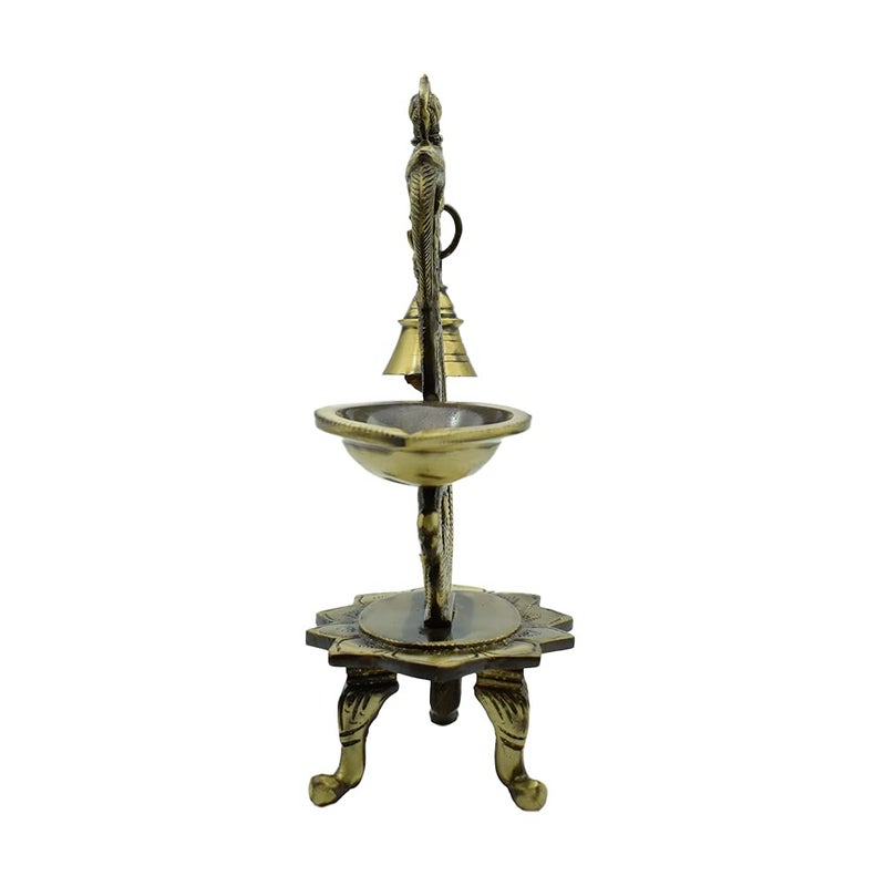 Puja N Pujari Peacock Design Brass Diya with Bell for Home Temple Mandir and Diwali  - Image 3