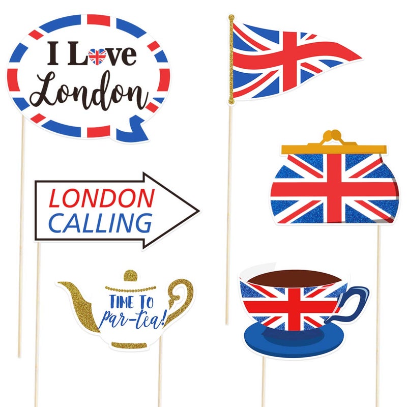Amosfun British Photo Booth Props Funny British Party Props UK England Selfie Props for British London National Day Party Decorations,Pack of 20 - Image 4