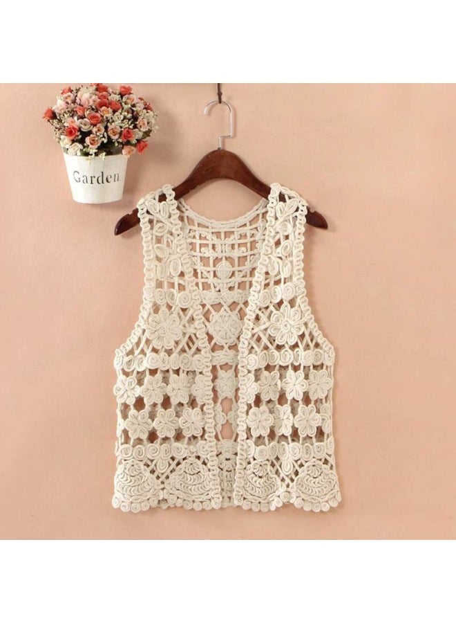 Spring And Autumn New Sleeveless Knitted Vest Women's Lace Hollow Cardigan Short Crochet Coat Thin Wholesale 