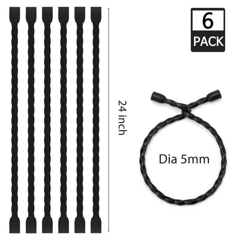 Gesipor 6 Pcs 24-Inch Silicone Cable Ties Dia 5Mm Reusable Steel-Core Rubber Twist Ties Bendable Cable Ties For Bundling And Holding  All Purpose Cord Tie For Indoor And Outdoor (Black) - Image 2