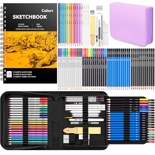 Caliart 176PCS Art Supplies Sketching Kit with 100 Sheets 3Color Sketch Book Graphite Colored Charcoal Watercolor Metallic Pencils Drawing Supplies Set for Artists Adults Beginners - Image 1