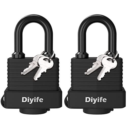 Diyife Padlock with Key, [2 Pack] [4 Keys] Diyife Padlock Waterproof Lock Key Padlocks 40mm Heavy Duty Padlocks Anticut, Oustside Laminated Steel for Gym Locker, Garage, Fence, Shed, Yard,Outdoor & Indoor - Image 1
