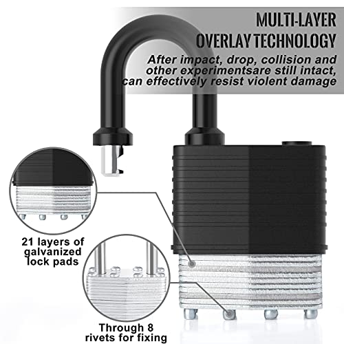 Diyife Padlock with Key, [2 Pack] [4 Keys] Diyife Padlock Waterproof Lock Key Padlocks 40mm Heavy Duty Padlocks Anticut, Oustside Laminated Steel for Gym Locker, Garage, Fence, Shed, Yard,Outdoor & Indoor - Image 3