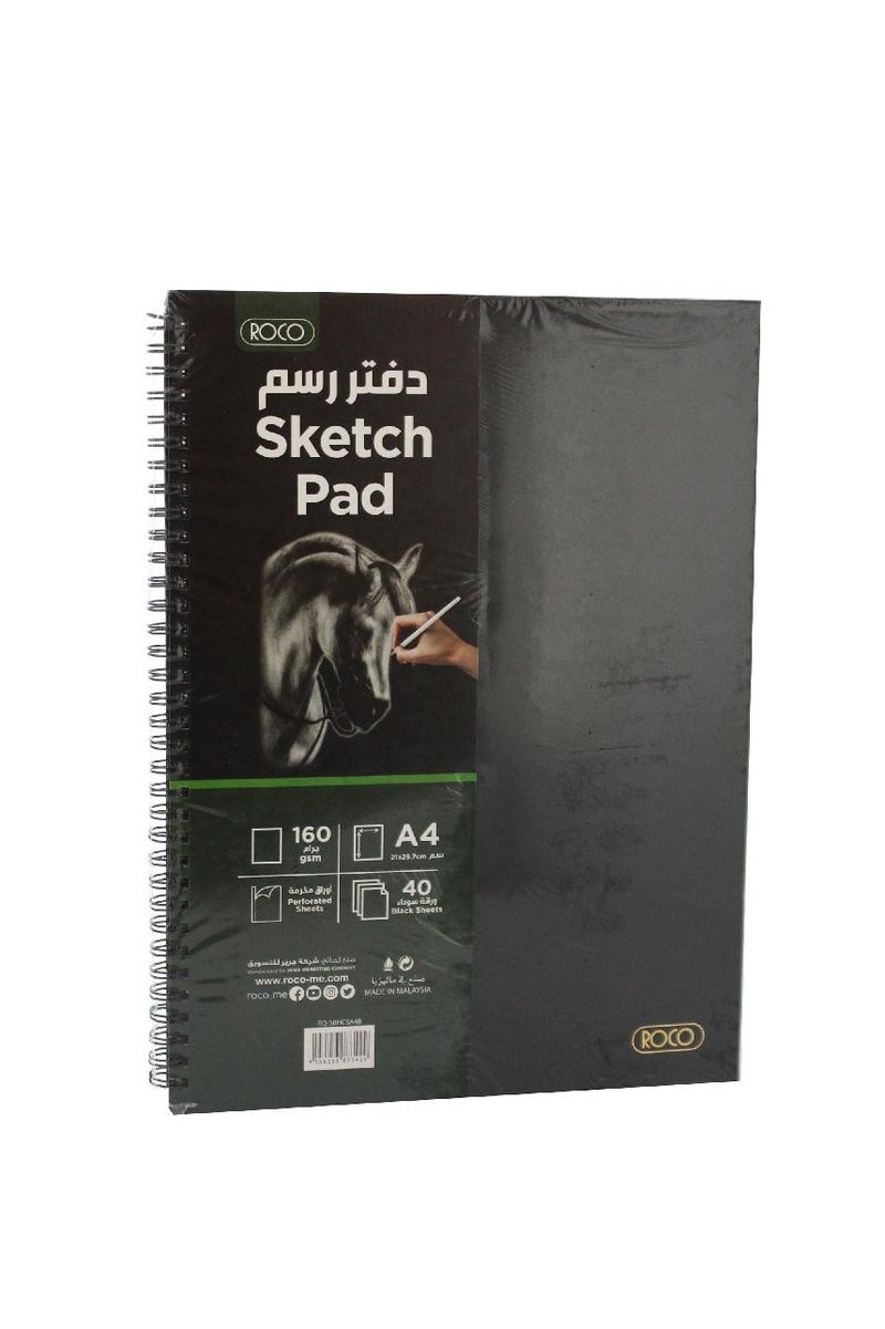 روكو دفتر رسم ١٦٠ جرامًا للمتر المربع، أسود، A440 ورقة