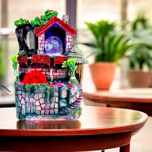 BIANCO Polyresin Waterfall Fountain with LED Lights & Adjustable Speed Control for Living Room, Bedroom & Office 25.5 Cm | Stress Relief & Positive Energy Décor | Tabletop Water Fountain (GHF313) - Image 2