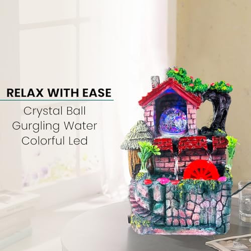BIANCO Polyresin Waterfall Fountain with LED Lights & Adjustable Speed Control for Living Room, Bedroom & Office 25.5 Cm | Stress Relief & Positive Energy Décor | Tabletop Water Fountain (GHF313) - Image 4