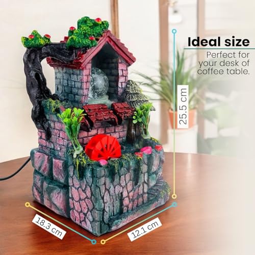 BIANCO Polyresin Waterfall Fountain with LED Lights & Adjustable Speed Control for Living Room, Bedroom & Office 25.5 Cm | Stress Relief & Positive Energy Décor | Tabletop Water Fountain (GHF313) - Image 3