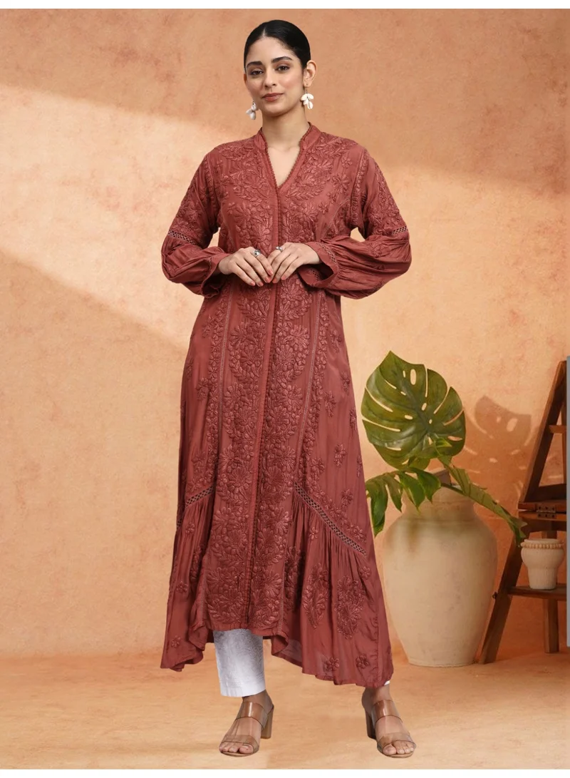 الايا كرتة موسلين مطرزة يدوياً بتطريز شيكانكاري للنساء