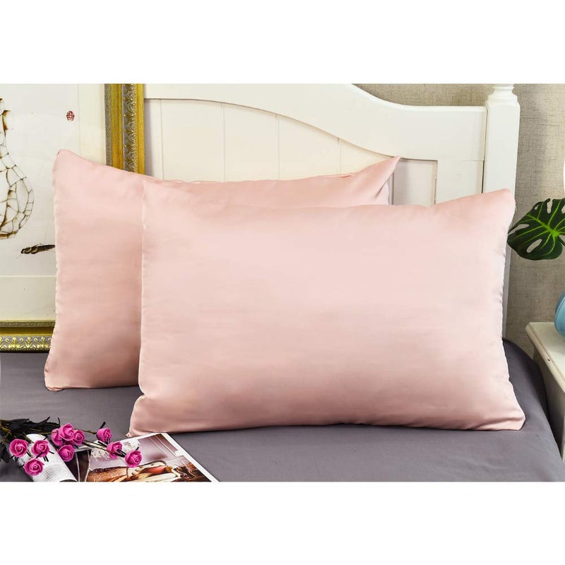 Jocoku Jocoku 100% Mulberry Silk Pillowcases Set of 2 for Hair and Skin and Super Soft and Breathable Queen Size Nature Silk Pillowcases (Queen  Pink)  - Image 2