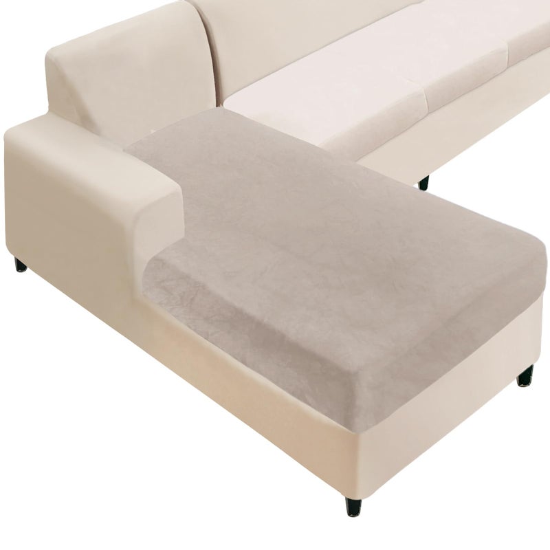 NAISI Sectional Couch Cover 1 Piece Velvet Separate Chaise Lounge Cover Soft Stretch Sofa Slipcovers for LeftRight Chaise Sectional CouchChaise LoungeTaupe