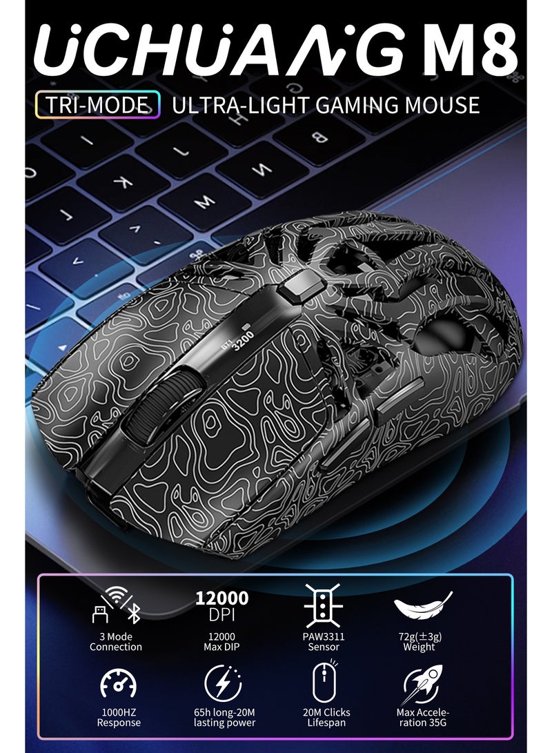 أوتشوانغ ماوس قيمنق M8 لاسلكي خفيف الوزن مع شاشة عرض رقمية وقاعدة شحن RGB قابلة للتعديل بإصبع واحد، ثلاثي الوضع (2.4G/USB-C/بلوتوث)، مستشعر 12K DPI، مفتاح Huano، 5 أزرار قابلة للبرمجة للكمبيوتر والماك - أسود ماوس - Image 2