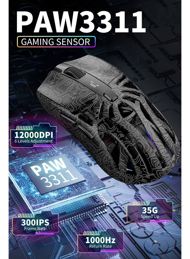 أوتشوانغ ماوس قيمنق M8 لاسلكي خفيف الوزن مع شاشة عرض رقمية وقاعدة شحن RGB قابلة للتعديل بإصبع واحد، ثلاثي الوضع (2.4G/USB-C/بلوتوث)، مستشعر 12K DPI، مفتاح Huano، 5 أزرار قابلة للبرمجة للكمبيوتر والماك - أسود ماوس - Image 5