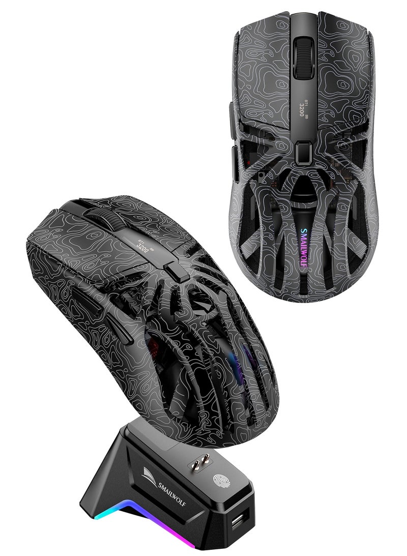 أوتشوانغ ماوس قيمنق M8 لاسلكي خفيف الوزن مع شاشة عرض رقمية وقاعدة شحن RGB قابلة للتعديل بإصبع واحد، ثلاثي الوضع (2.4G/USB-C/بلوتوث)، مستشعر 12K DPI، مفتاح Huano، 5 أزرار قابلة للبرمجة للكمبيوتر والماك - أسود ماوس - Image 1