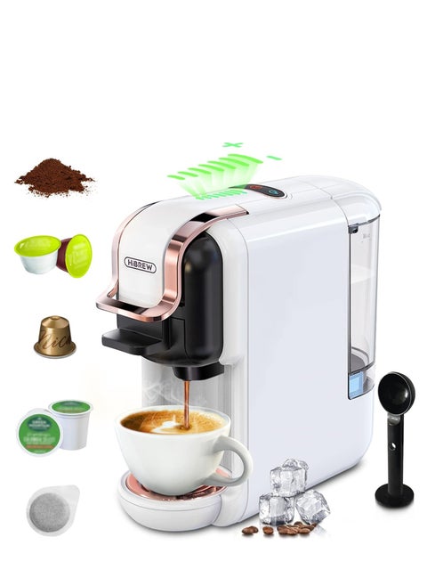 HiBREW Multiple Capsule Coffee Machine Hot/Cold DG Cappuccino Nes Small Capsule ESE Pod Ground Coffee Cafeteria 19Bar 5 in 1 H2B(WHITE)