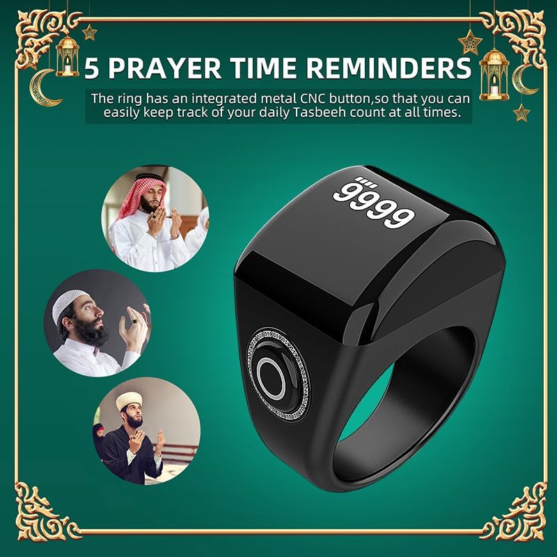 7JI Electronic Smart Tasbih Zikr Ring for women and men,Muslim Prayer,Prayer Timing Reminder Vibration,Tasbih Counter,Smart Ring with bluetooth,22mm,APP control,USB - Image 3