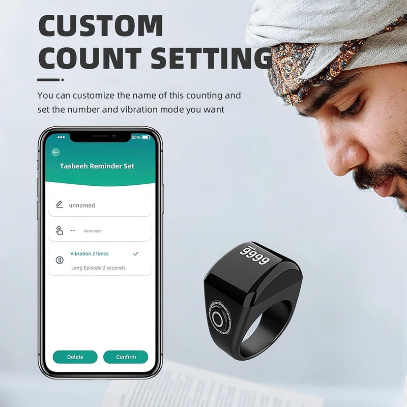 7JI Electronic Smart Tasbih Zikr Ring for women and men,Muslim Prayer,Prayer Timing Reminder Vibration,Tasbih Counter,Smart Ring with bluetooth,22mm,APP control,USB - Image 2