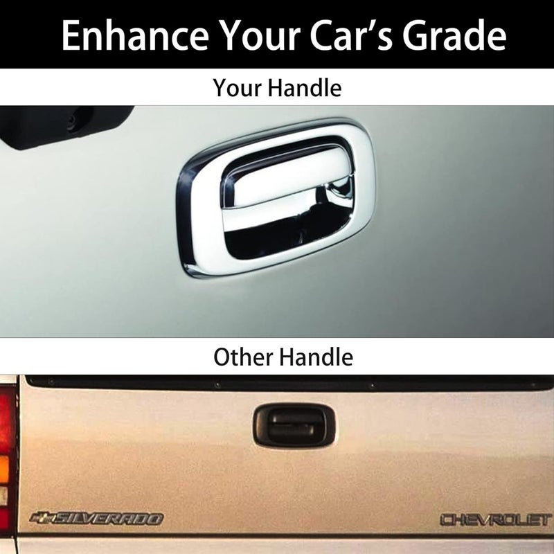 Gledewen Tailgate Door Handle & Bezel Lock Set for 1999-2007 Chevy Silverado GMC Sierra 1500 2500 3500 - Chrome Exterior Rear - Image 5