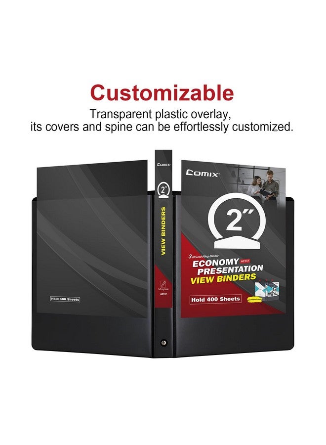 Comix Sturdy 2 inch Round Ring View Binder, 3 Ring Binder 2", 450-Sheet Capacity, Fits 8.5" x 11" Letter Size Paper 6-Pack (Black) - Image 4
