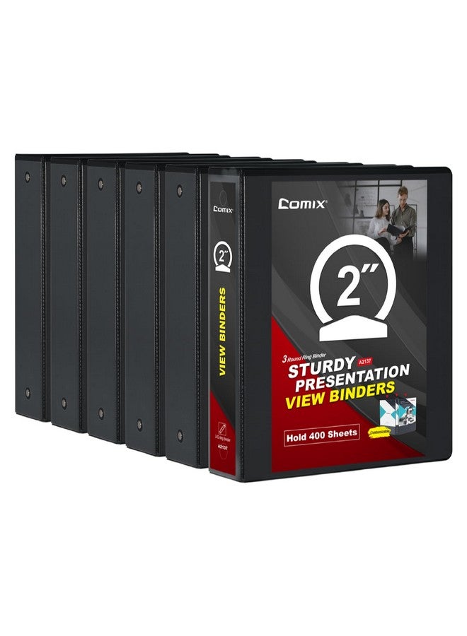 Comix Sturdy 2 inch Round Ring View Binder, 3 Ring Binder 2", 450-Sheet Capacity, Fits 8.5" x 11" Letter Size Paper 6-Pack (Black) - Image 1