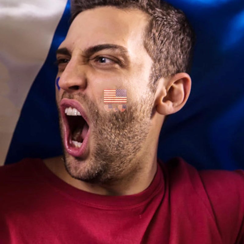 60 قطعة من وشوم عيد الرابع من يوليو: شرائط لاصقة مؤقتة على الوجه بشكل علم الولايات المتحدة - هدايا للحفلات وزينة ليوم التذكار وعيد الاستقلال - Image 4