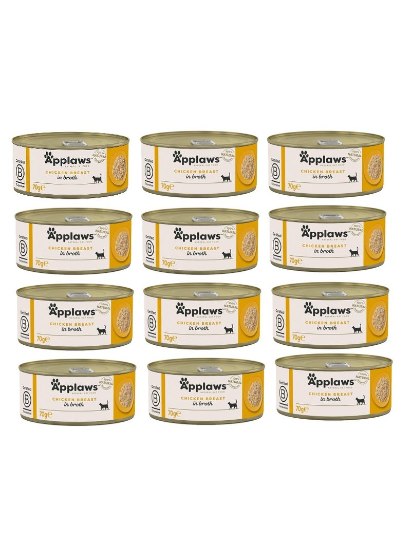 Applaws Chicken Breast in Broth Wet Cat Food Tin 12pcs x 70g - Image 1