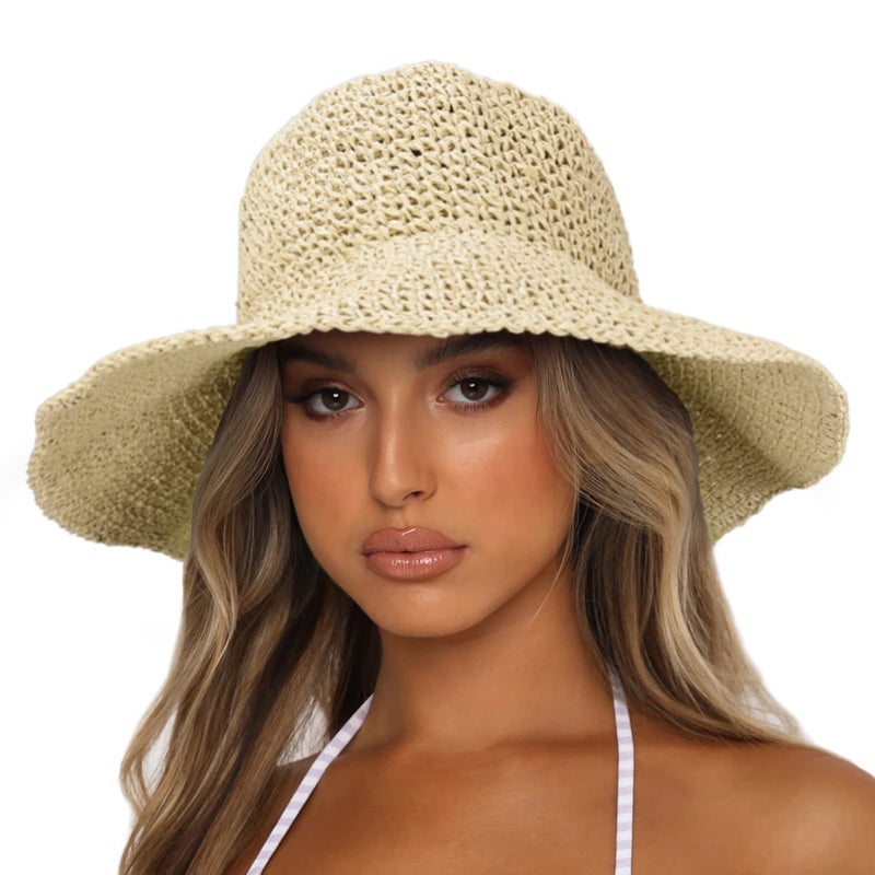 Sydbecs Women's Sun Hats Wide Brim Summer Beach Hat for Women Foldable Travel Straw Hat UPF50+ (Black) - Image 1