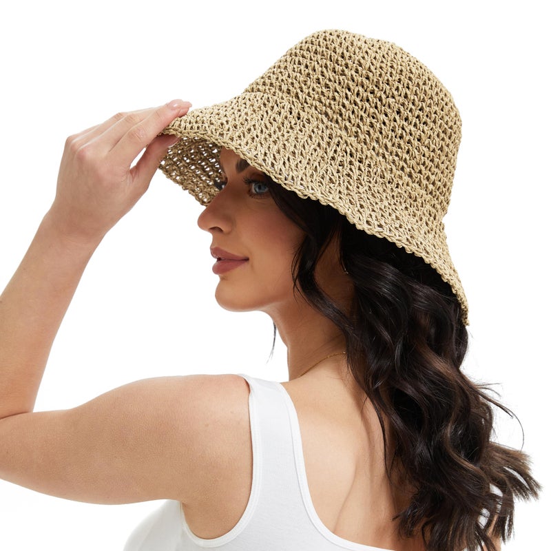 Sydbecs Women's Sun Hats Wide Brim Summer Beach Hat for Women Foldable Travel Straw Hat UPF50+ (Black) - Image 3