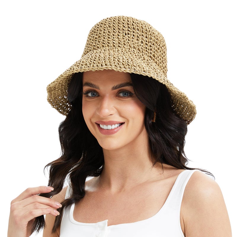 Sydbecs Women's Sun Hats Wide Brim Summer Beach Hat for Women Foldable Travel Straw Hat UPF50+ (Black) - Image 2