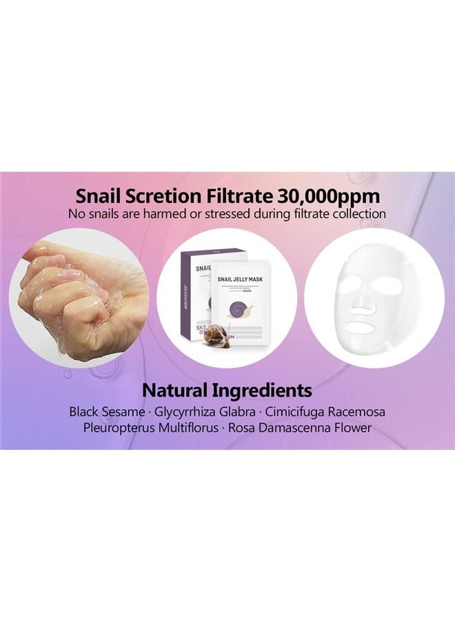 Skederm Korean Face Mask Snail Jelly Sheet Mask 10 Sheets Hydrating Sheet Mask Anti-Wrinkle Korean Skin Care Anti-Aging Sheets Pack Moisturizing Snail Secretion Filtrate 30,000ppm - Image 2