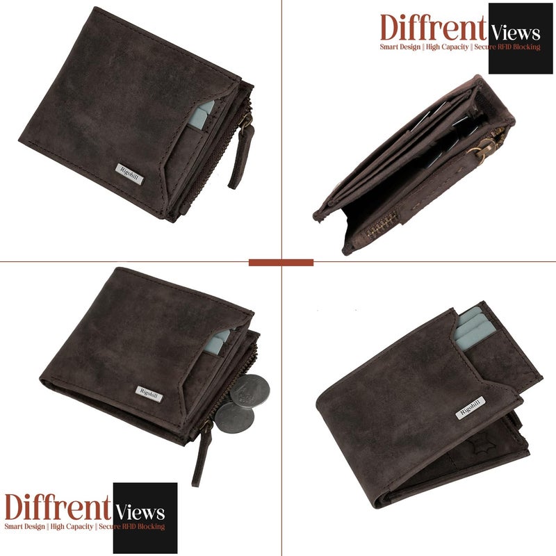 Rigohill Coffee Brown Leather Wallet for Men | RFID Blocking Mens Wallet | Wallets Men Leather - Image 4