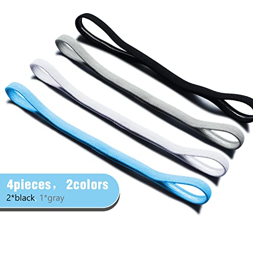 Sumind 4 Pieces Thick Non-Slip Elastic Sport Men Thin Headbands Football Hair Headbands for Women(Black, White, Gray, Blue) - Image 2