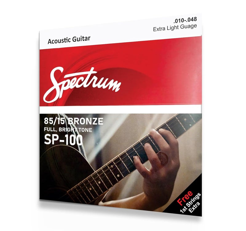 Spectrum SP-100 Acoustic Guitar Strings | 85/15 Bronze, Extra Light Gauge (.010-.048), Full Bright Tone – Includes FREE 1st String - Image 1