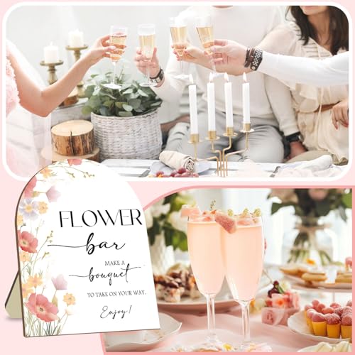 Hatzelou Flower Bar Wooden Sign with Stand, Pink Floral Bridal Shower Sign, Wedding Welcome Sign, Wedding Decor Supplies, Party Supplies for Wedding Reception 8 x 10 In - Image 5