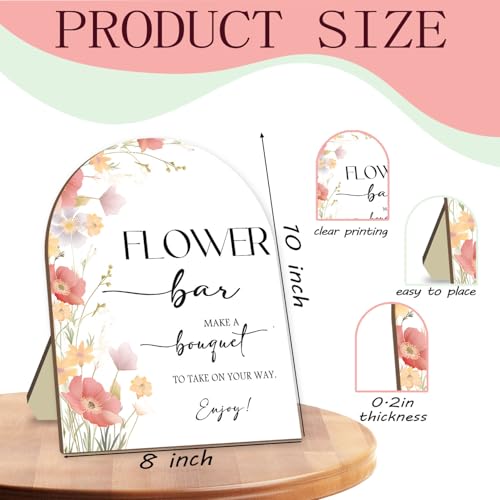 Hatzelou Flower Bar Wooden Sign with Stand, Pink Floral Bridal Shower Sign, Wedding Welcome Sign, Wedding Decor Supplies, Party Supplies for Wedding Reception 8 x 10 In - Image 2