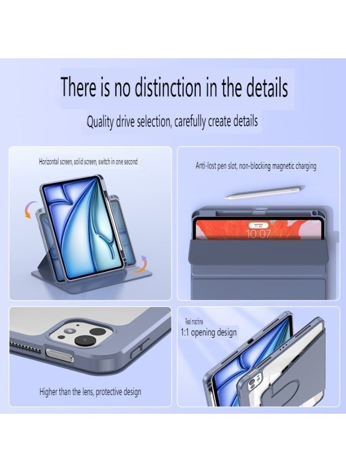Three Fold Rotating Case for iPad Air 6th 11 Inch M2 2024/ iPad Air 7th 11 Inch M3 2025/ iPad Air 5th 2022 10.9 Inch/iPad Air 4th 2020 10.9 Inch/iPad Pro 11 inch (2022/2021/2020/2018), 360 Degree Rotation Protective Stand Cover Clear Back, Auto Wake/Sleep - Image 2