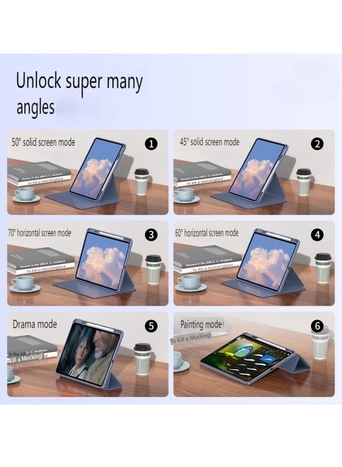 Three Fold Rotating Case for iPad Air 6th 11 Inch M2 2024/ iPad Air 7th 11 Inch M3 2025/ iPad Air 5th 2022 10.9 Inch/iPad Air 4th 2020 10.9 Inch/iPad Pro 11 inch (2022/2021/2020/2018), 360 Degree Rotation Protective Stand Cover Clear Back, Auto Wake/Sleep - Image 4