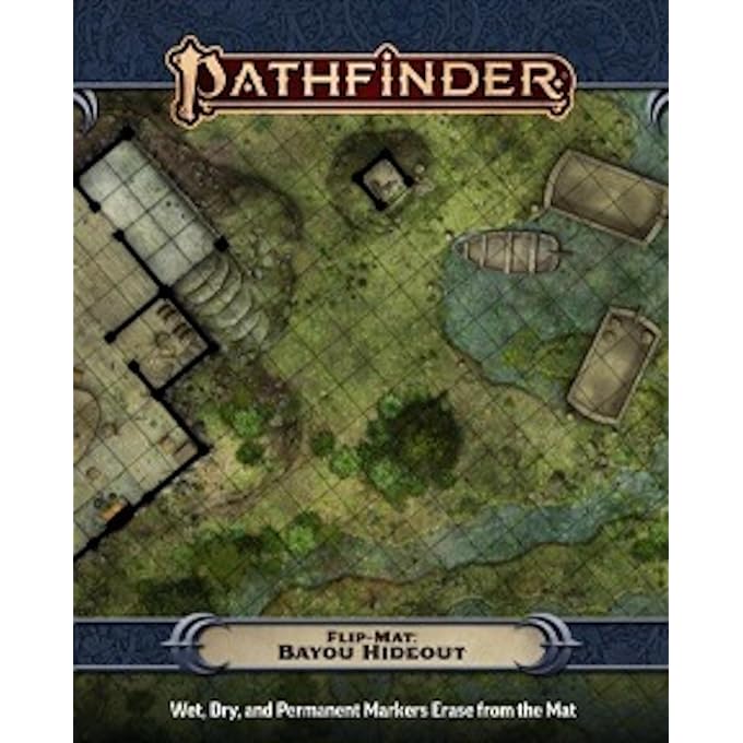 Pathfinder Flip-Mat: Bayou Hideout, 24x30 Double-Sided | Swamp Battle Map - Waterlogged Community & Meeting Hall, for Tabletop Games