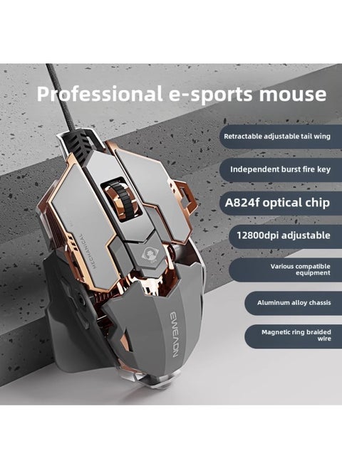 Desktop MK500 Walker Wired Metal Electric Competition Machinery Front Weight Computer Qingying Silent Macro Mouse-Color:Battleship Gray Qingying Audio Version [12800dpi Qingying Full Key Macro Programming Qingying Tail Wing Adjustable. Qingying
