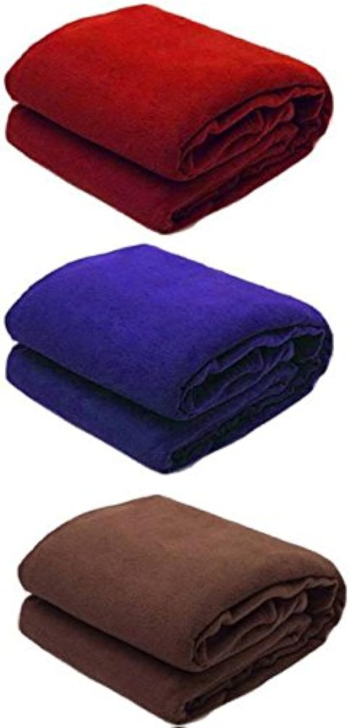 Goyal's Polar Fleece 250 TC Single Bed Blanket- Set of 3 (Red, Blue, Brown) - Image 1