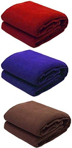 Goyal's Polar Fleece 250 TC Single Bed Blanket- Set of 3 (Red, Blue, Brown) - Image 2