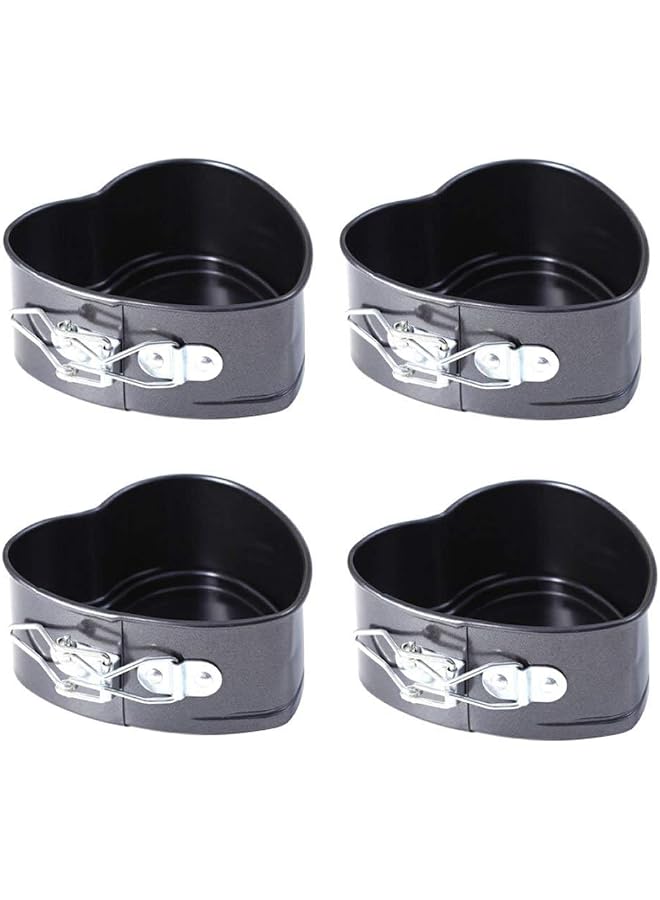 S-TOP Springform Pan, 4 Pieces Love Heart Shape Springform Pan Mini 4 Inches Non-Stick Carbon Steel Cake Pan Tin Mold Baking Cheese Bread Jelly Tray - Image 1